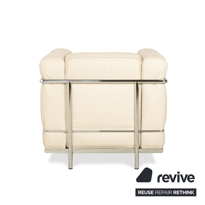 Cassina Le Corbusier LC 2 Leder Zweisitzer und 2x Sessel Creme Eierschale Weiß Sofa Couch