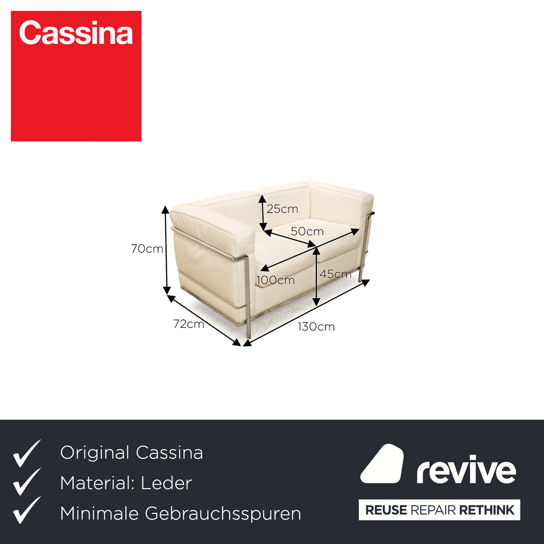 Cassina Le Corbusier LC 2 Leder Zweisitzer Weiß Off-White Vintage Bauhaus Sofa Couch