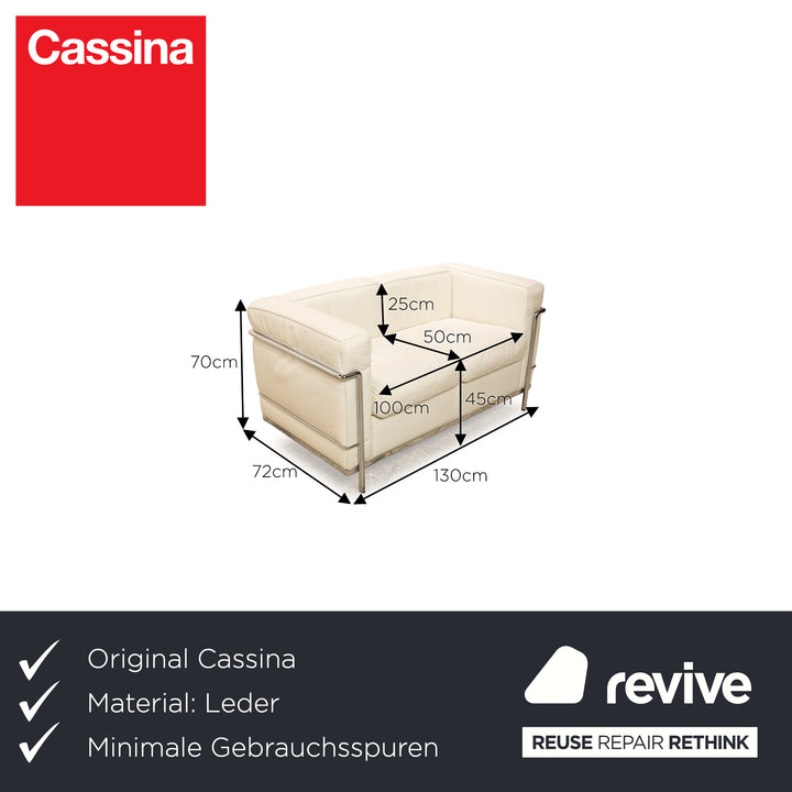 Cassina Le Corbusier LC 2 Leder Zweisitzer Weiß Off-White Vintage Bauhaus Sofa Couch