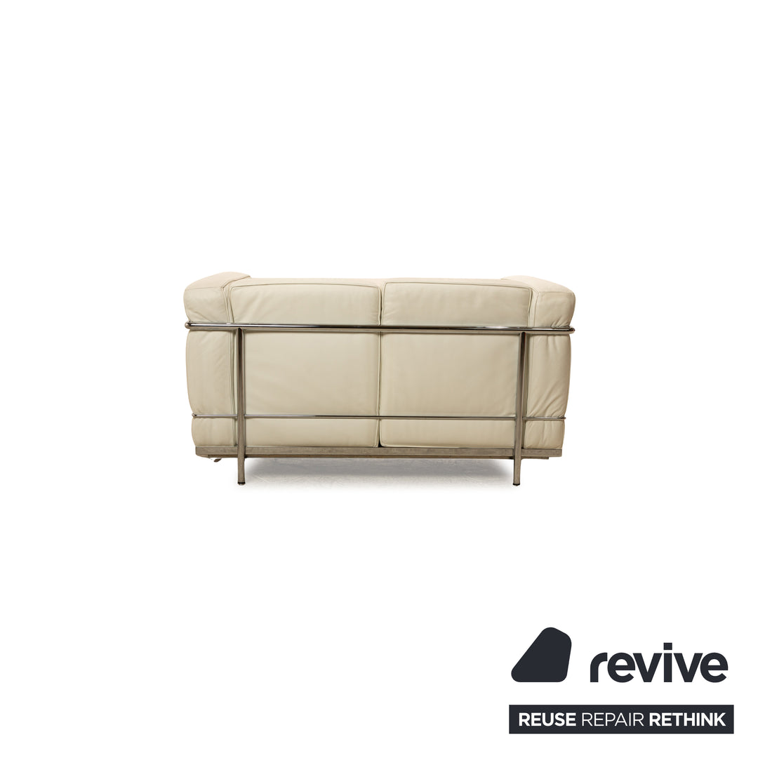 Cassina Le Corbusier LC 2 Leder Zweisitzer Weiß Off-White Vintage Bauhaus Sofa Couch
