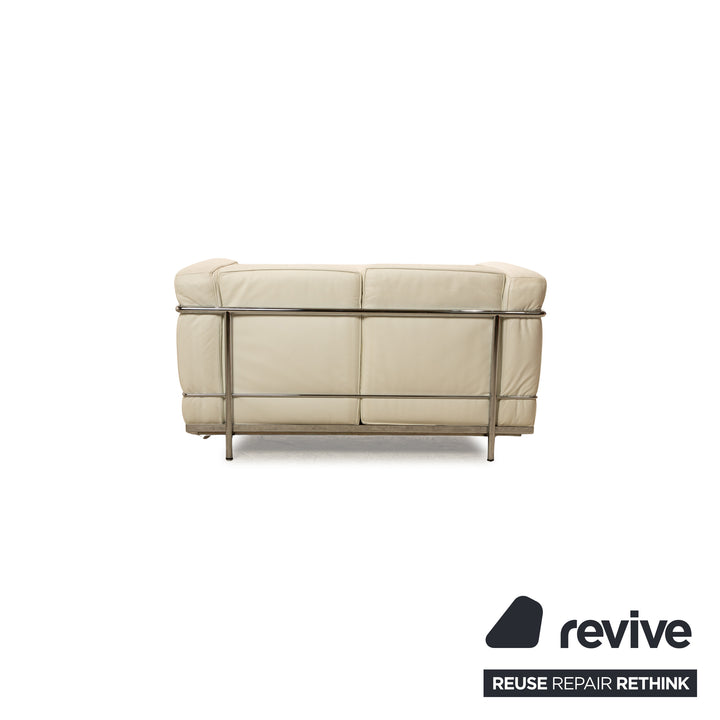 Cassina Le Corbusier LC 2 Leder Zweisitzer Weiß Off-White Vintage Bauhaus Sofa Couch