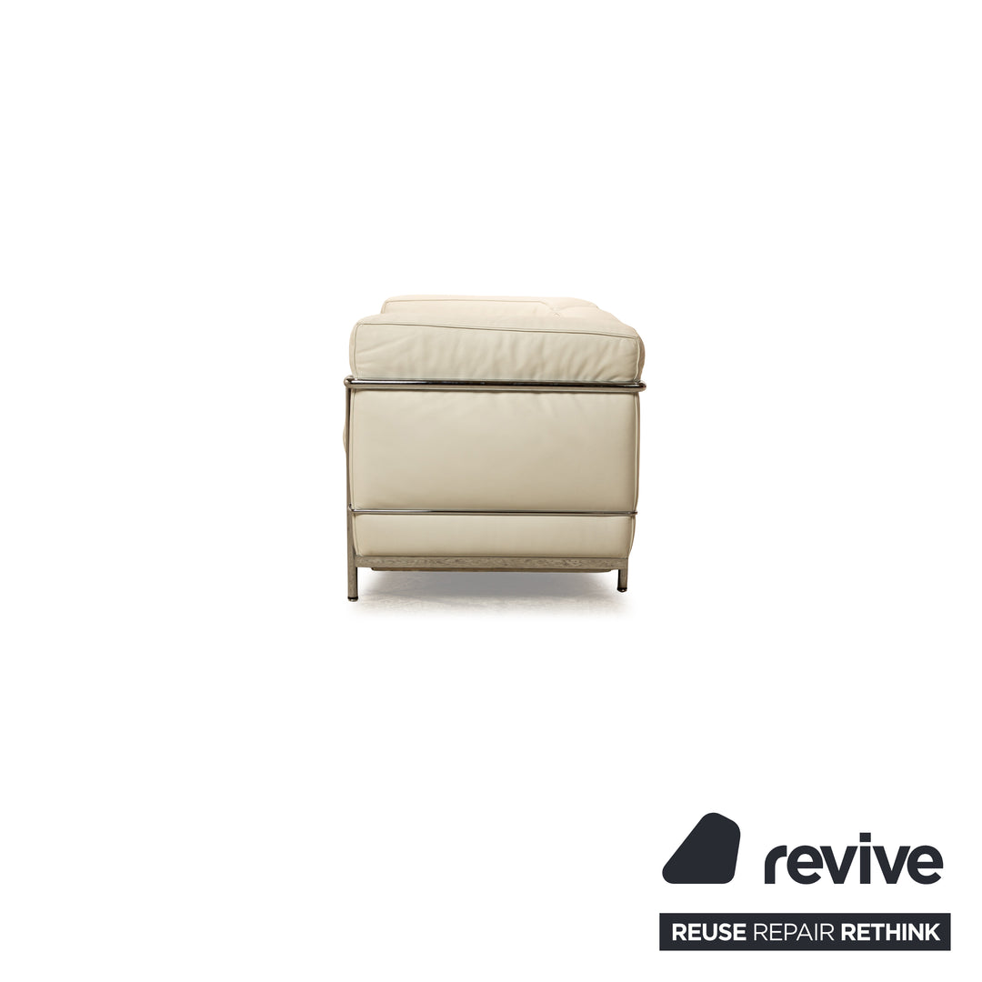 Cassina Le Corbusier LC 2 Leder Zweisitzer Weiß Off-White Vintage Bauhaus Sofa Couch