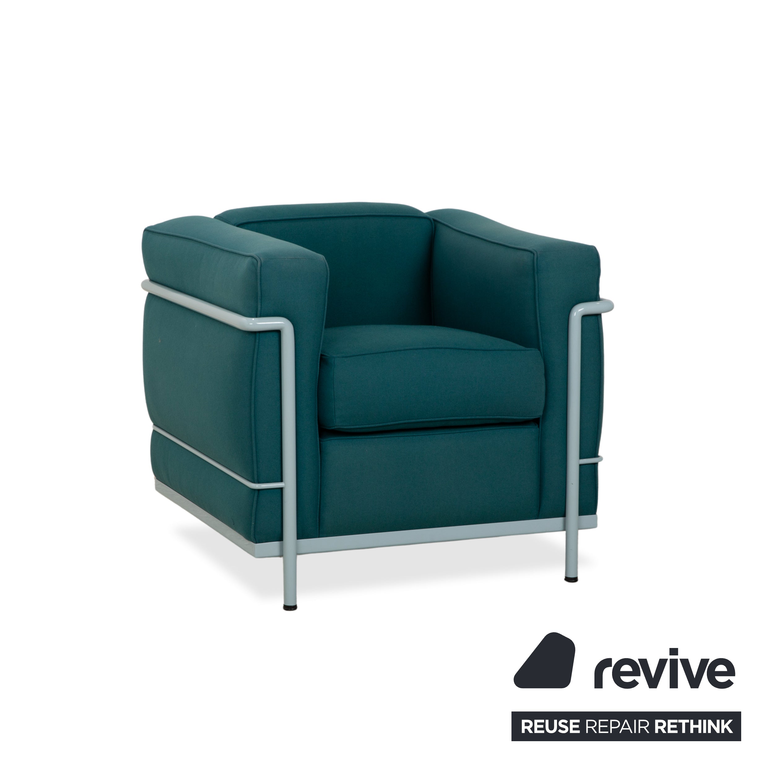 Fauteuil Cassina Le Corbusier LC 2 en tissu bleu pétrole Bauhaus