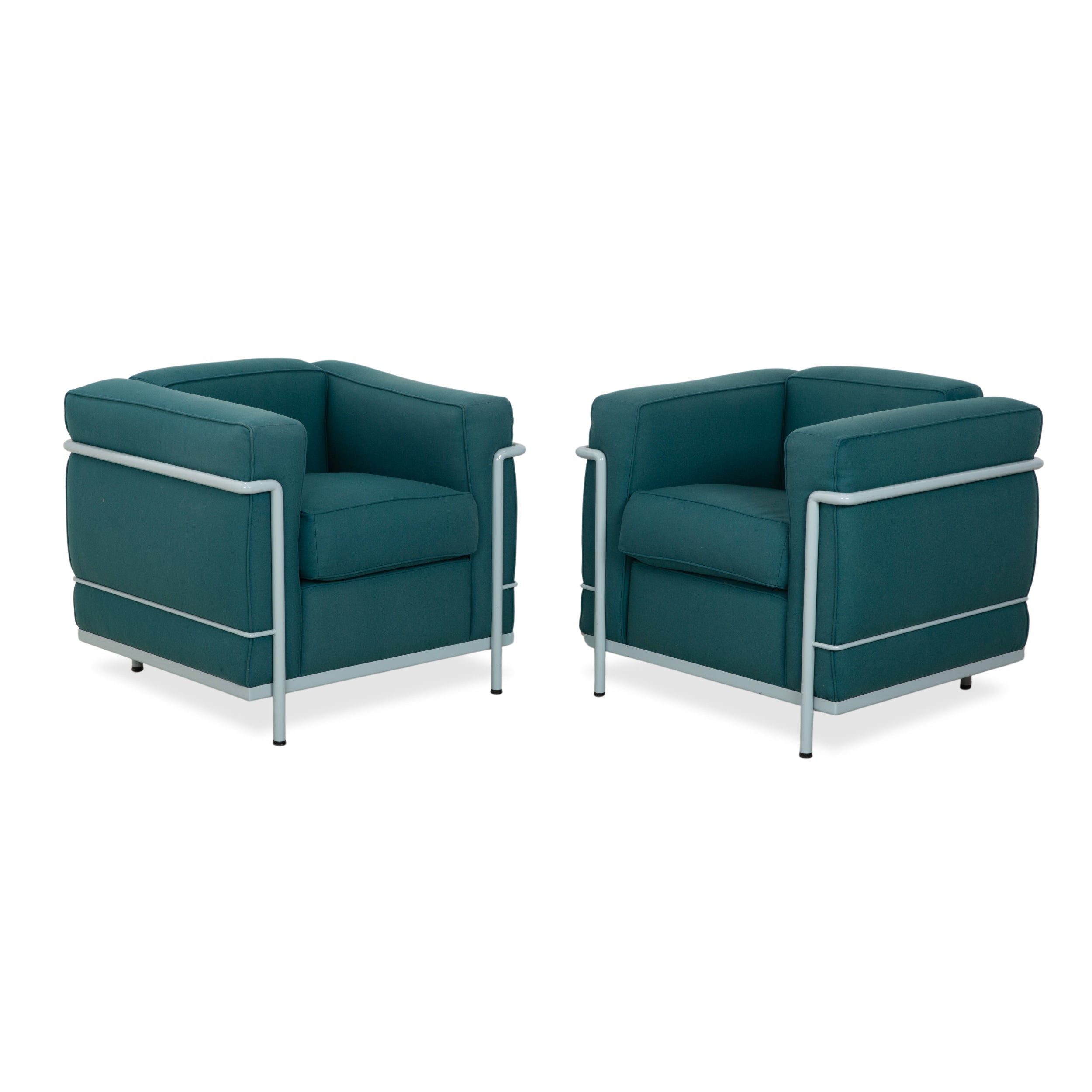 Fauteuil Cassina Le Corbusier LC 2 en tissu bleu pétrole Bauhaus