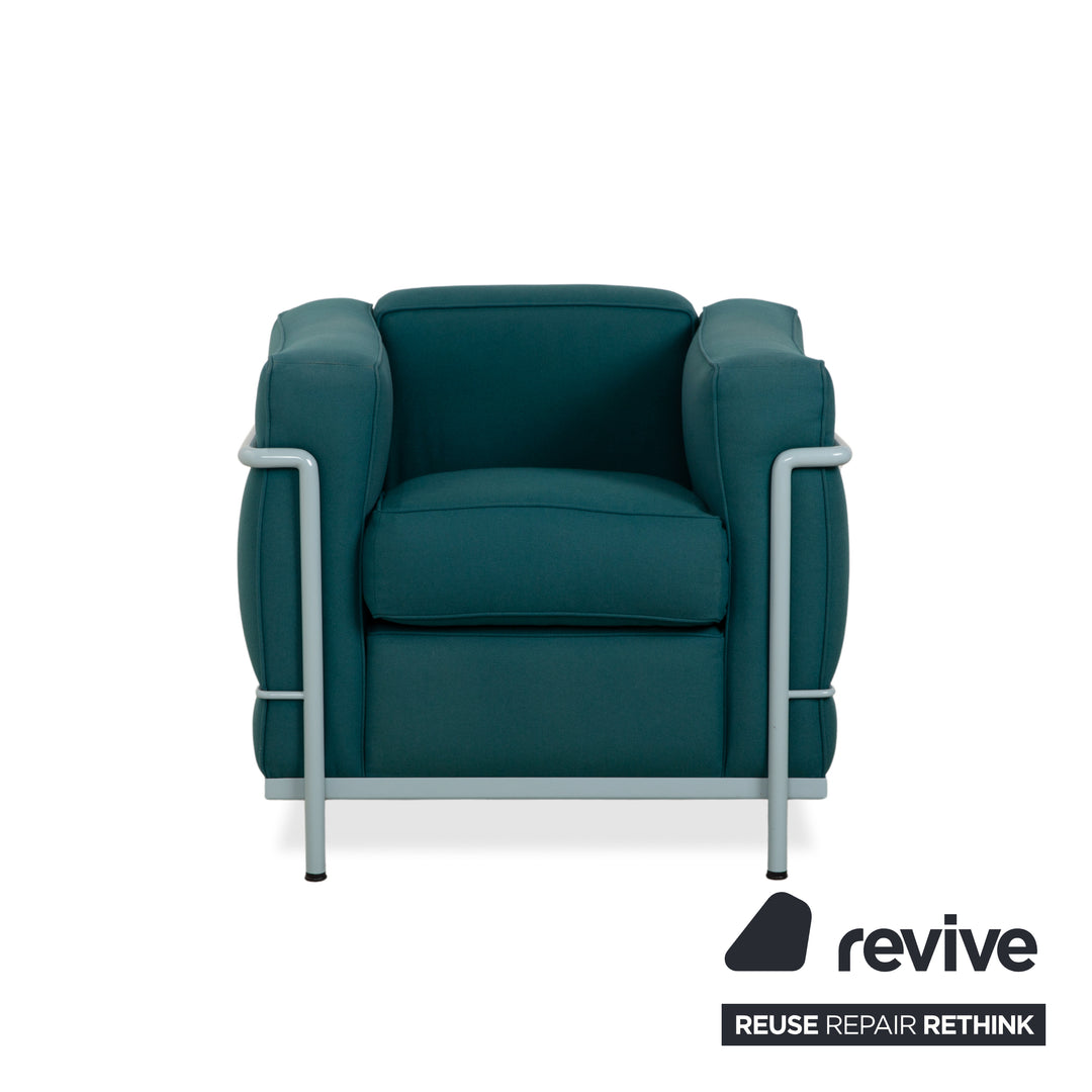 Cassina Le Corbusier LC 2 Stoff Sessel Blau Petrol Bauhaus