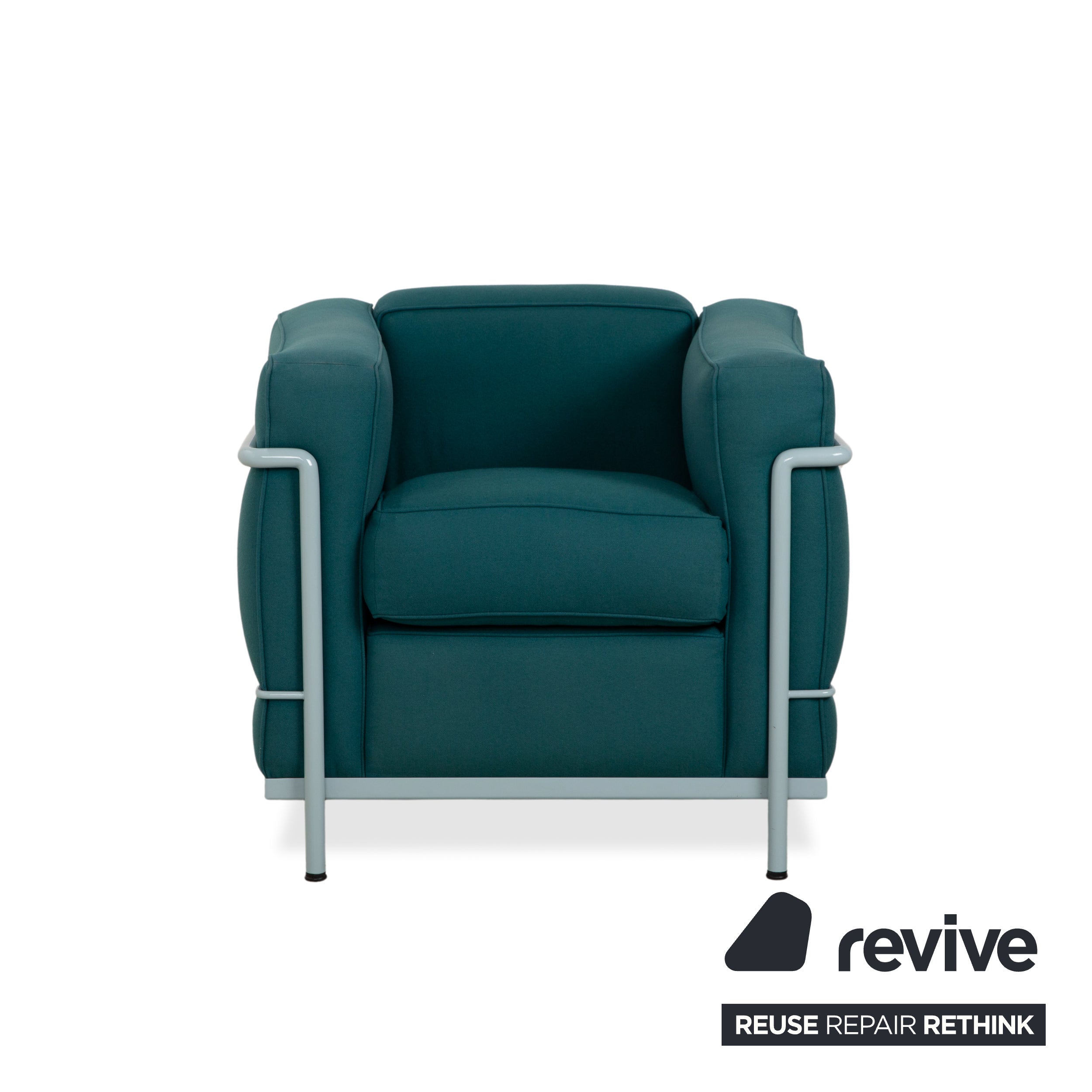 Fauteuil Cassina Le Corbusier LC 2 en tissu bleu pétrole Bauhaus
