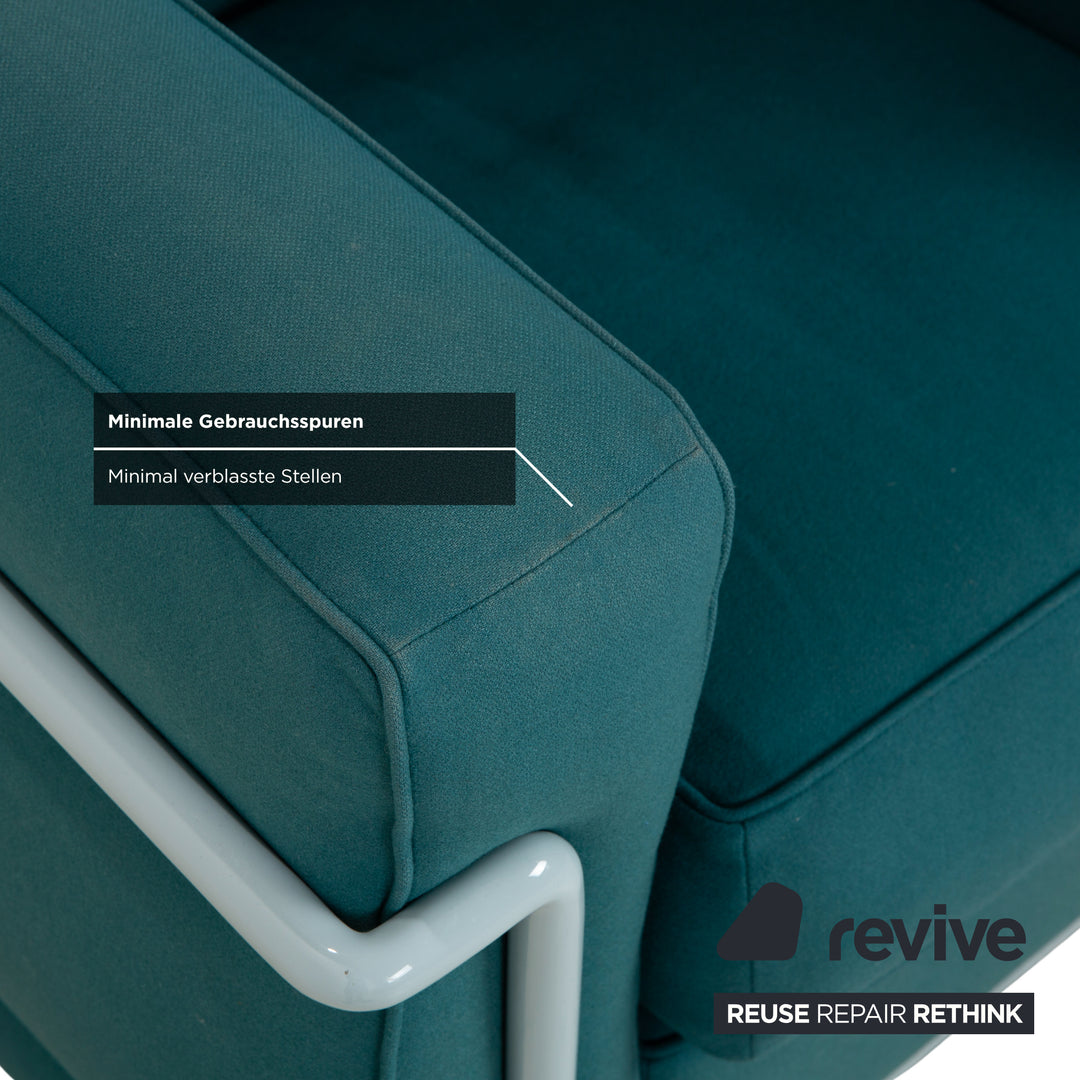 Cassina Le Corbusier LC 2 Stoff Sessel Blau Petrol Bauhaus