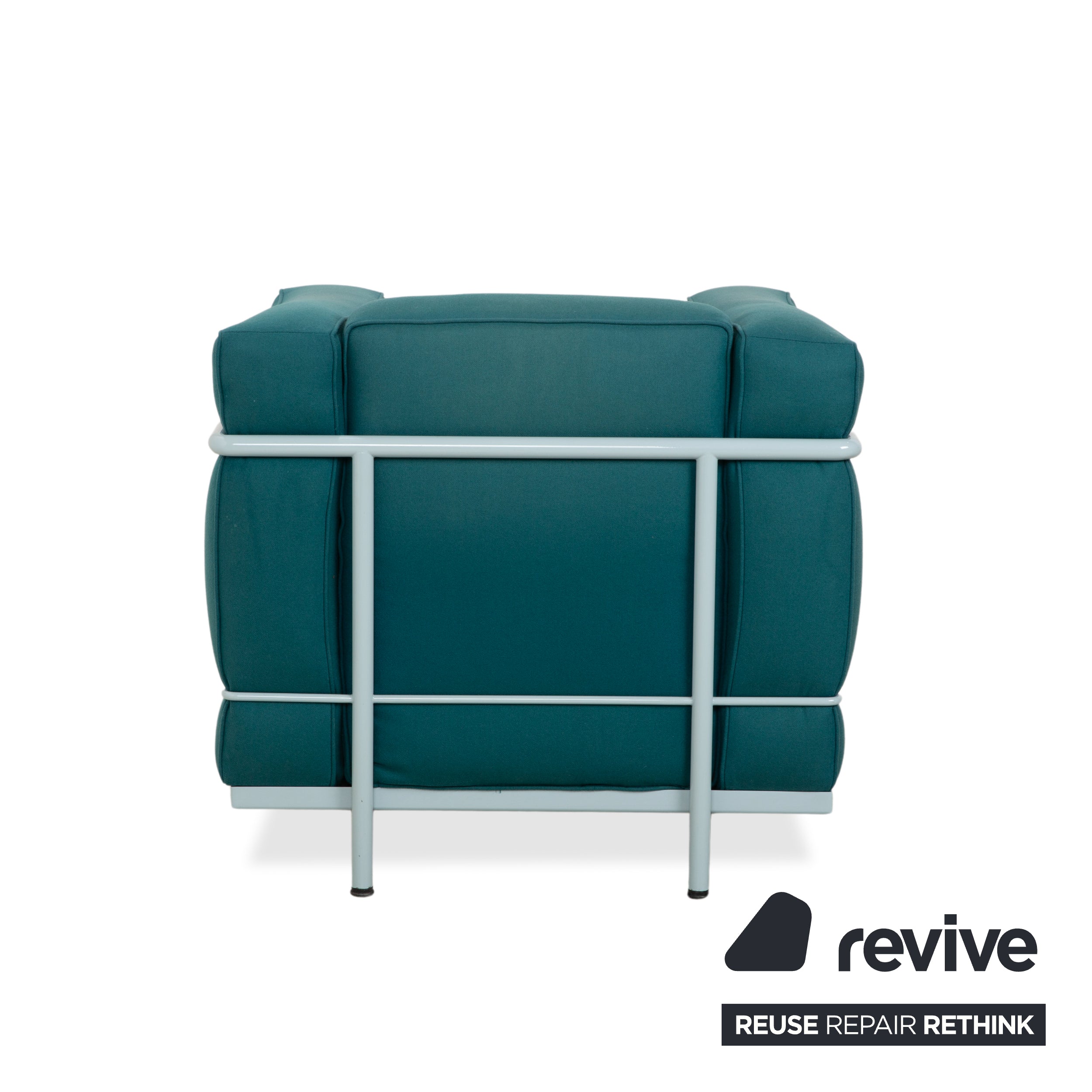 Fauteuil Cassina Le Corbusier LC 2 en tissu bleu pétrole Bauhaus