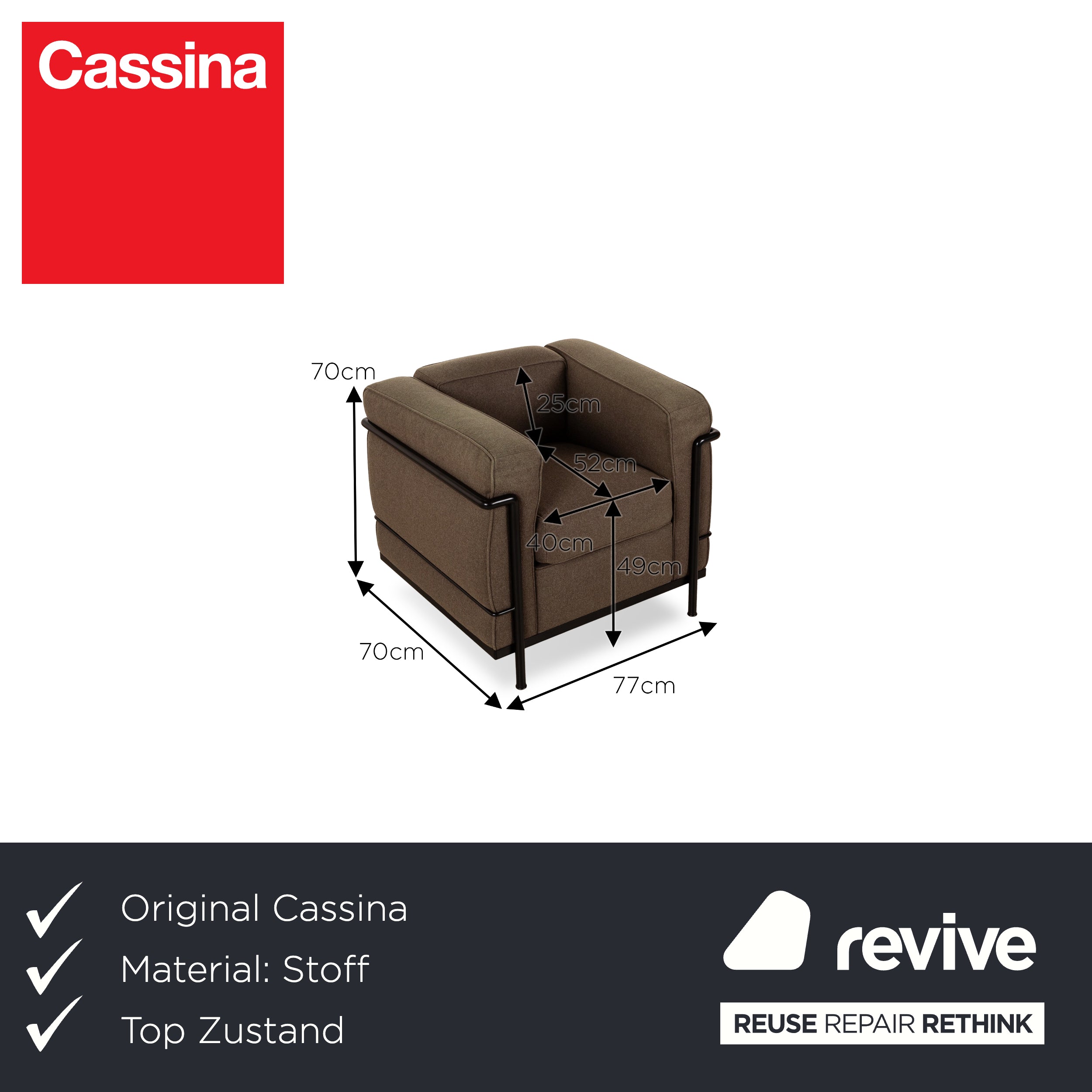 Cassina Le Corbusier LC 2 Stoff Sessel Braun