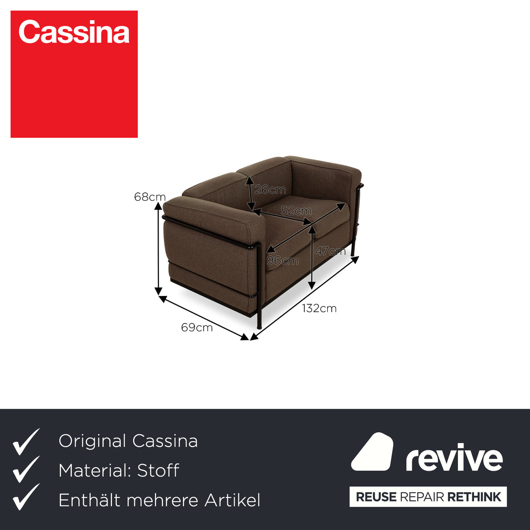 Cassina Le Corbusier LC 2 Stoff Sofa Garnitur Braun Zweisitzer 2x Sessel Couch