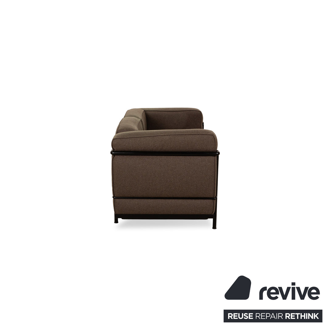 Cassina Le Corbusier LC 2 Stoff Sofa Garnitur Braun Zweisitzer 2x Sessel Couch