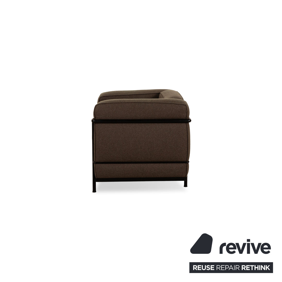 Cassina Le Corbusier LC 2 Stoff Sofa Garnitur Braun Zweisitzer 2x Sessel Couch