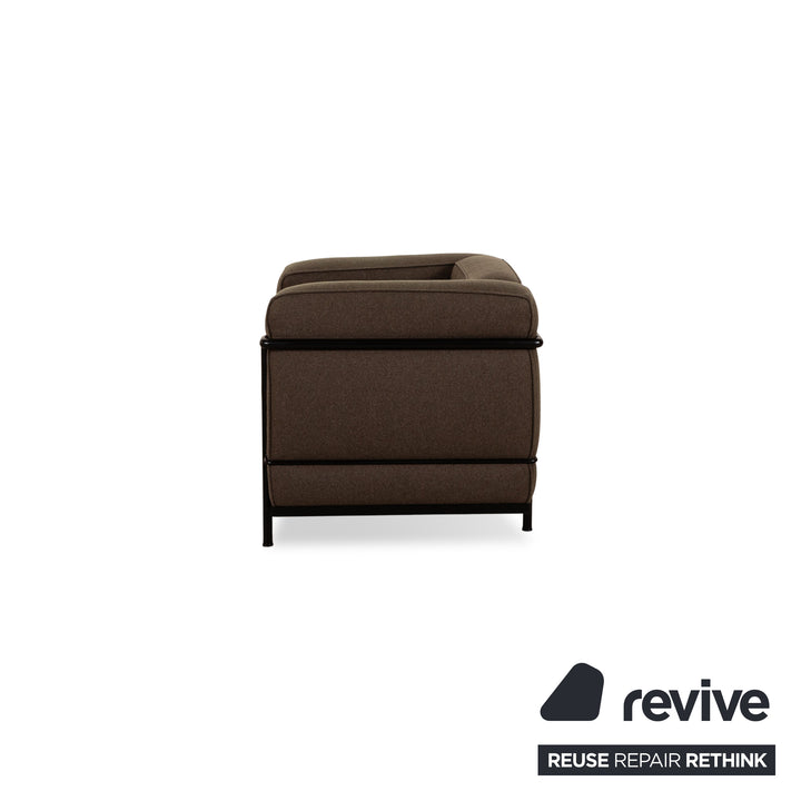 Cassina Le Corbusier LC 2 Stoff Sofa Garnitur Braun Zweisitzer 2x Sessel Couch