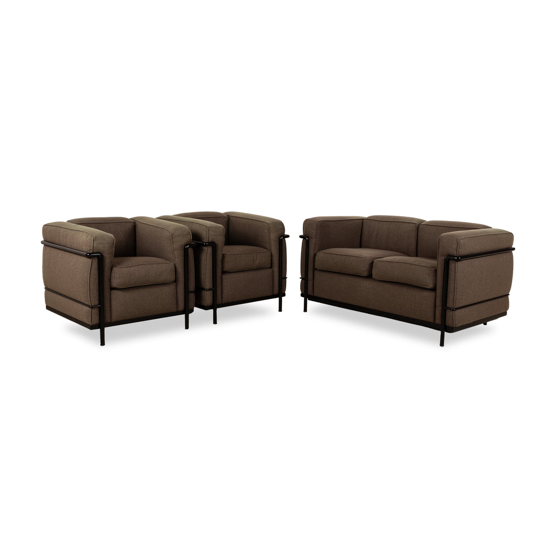 Cassina Le Corbusier LC 2 ensemble de canapés en tissu marron deux places 2x fauteuil canapé