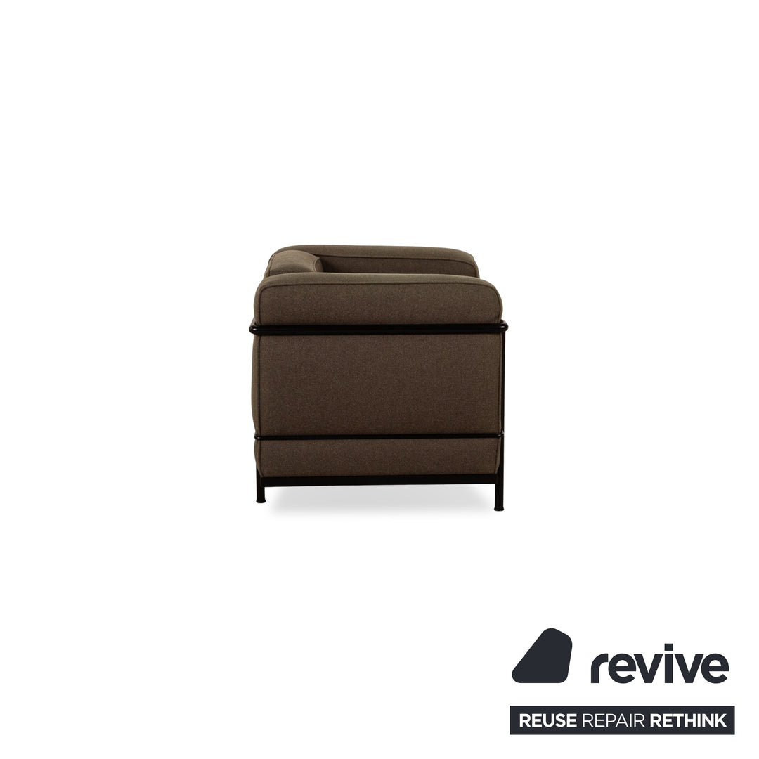 Cassina Le Corbusier LC 2 Stoff Sofa Garnitur Braun Zweisitzer 2x Sessel Couch