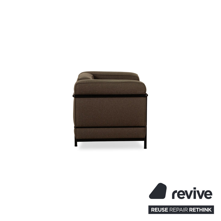 Cassina Le Corbusier LC 2 Stoff Sofa Garnitur Braun Zweisitzer 2x Sessel Couch