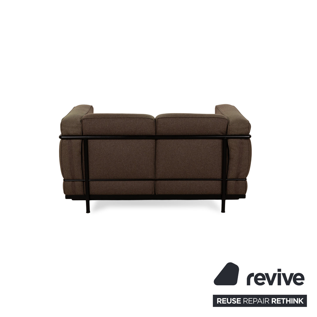 Cassina Le Corbusier LC 2 Fabric Sofa Set Brown Two-Seater 2x Armchair Couch