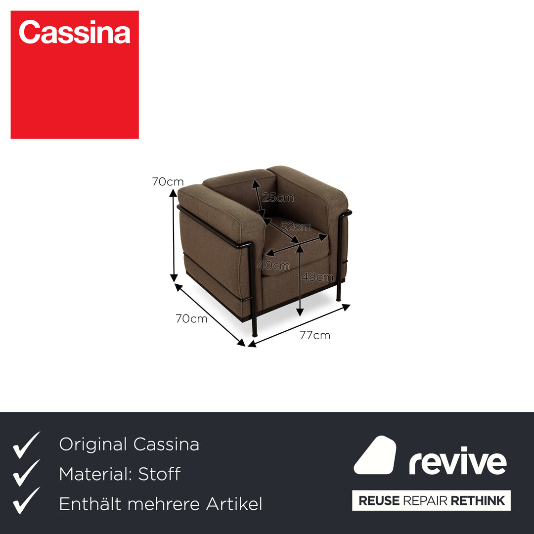 Cassina Le Corbusier LC 2 Stoff Sofa Garnitur Braun Zweisitzer 2x Sessel Couch