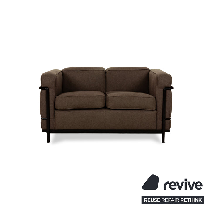 Cassina Le Corbusier LC 2 Stoff Sofa Garnitur Braun Zweisitzer 2x Sessel Couch