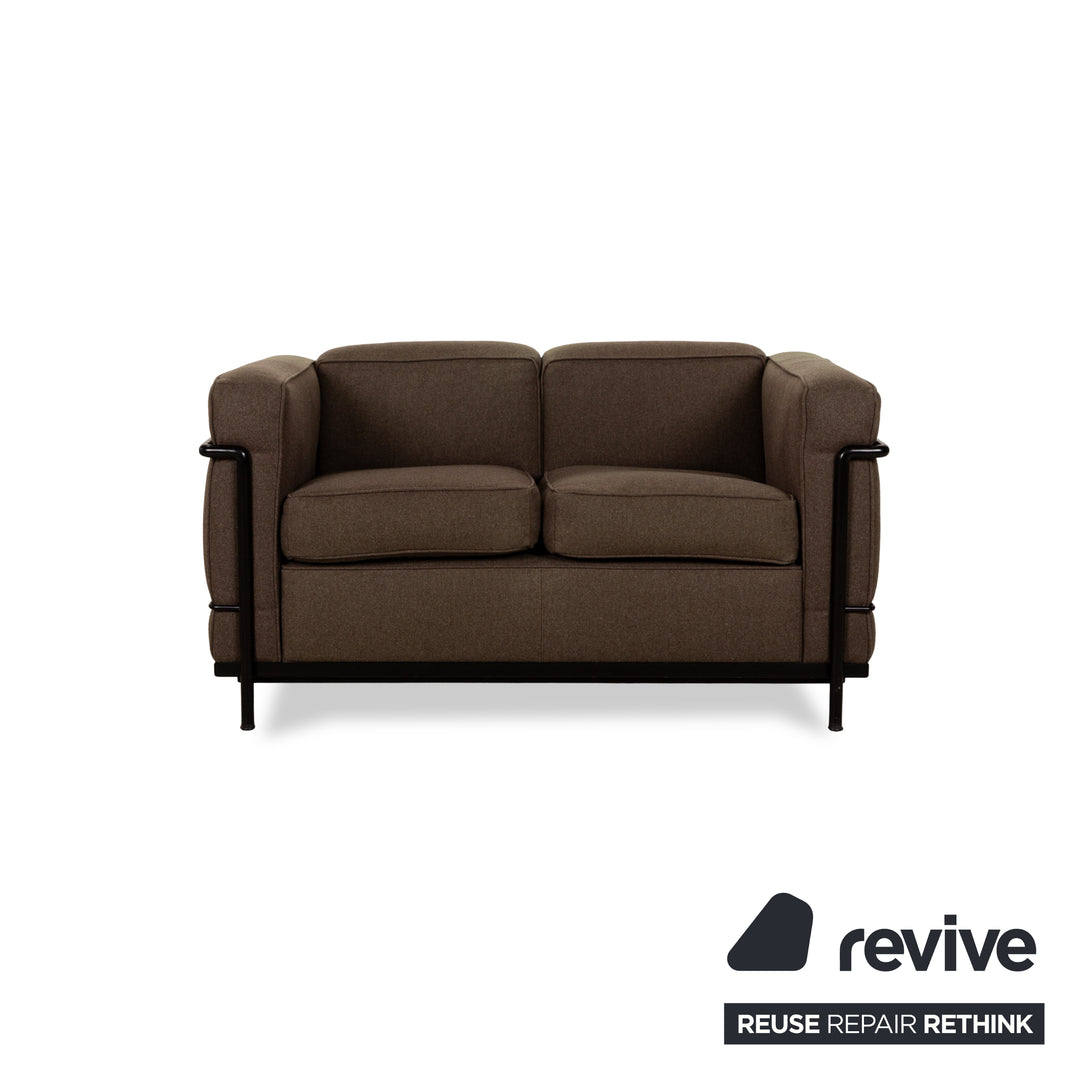 Cassina Le Corbusier LC 2 Stoff Sofa Garnitur Braun Zweisitzer 2x Sessel Couch