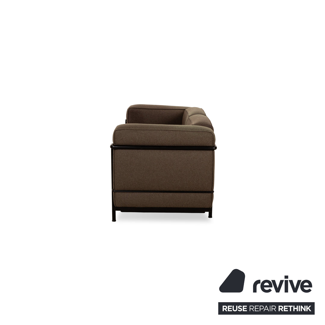 Cassina Le Corbusier LC 2 Stoff Sofa Garnitur Braun Zweisitzer 2x Sessel Couch