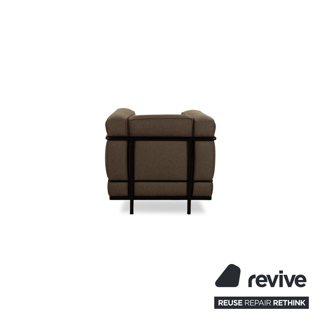 Cassina Le Corbusier LC 2 Stoff Sofa Garnitur Braun Zweisitzer 2x Sessel Couch
