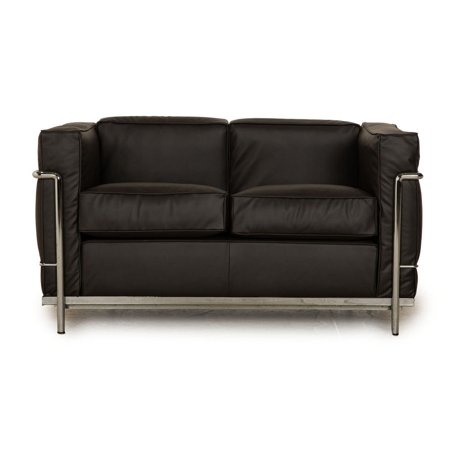 Cassina Le Corbusier LC 2 Stoff Zweisitzer Anthrazit Grau Sofa Couch Neubezug Mikrofaser