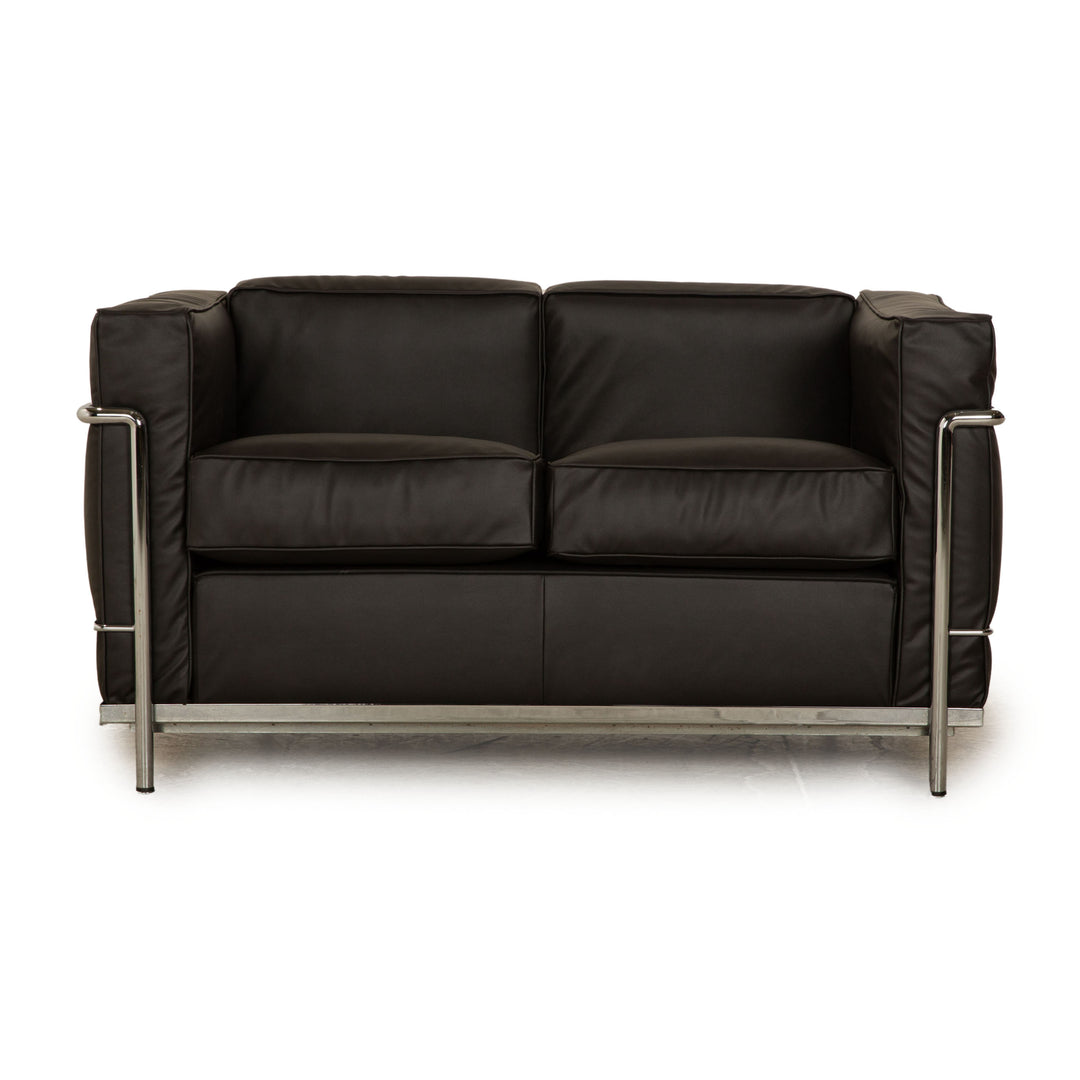 Cassina Le Corbusier LC 2 Stoff Zweisitzer Anthrazit Grau Sofa Couch Neubezug Mikrofaser
