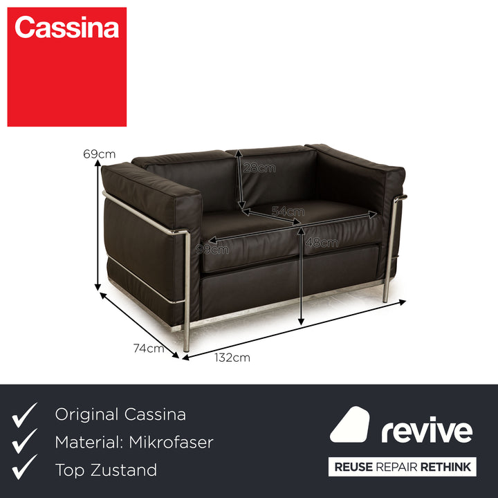 Cassina Le Corbusier LC 2 Stoff Zweisitzer Anthrazit Grau Sofa Couch Neubezug Mikrofaser