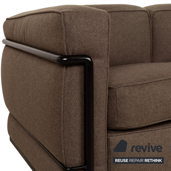 Cassina Le Corbusier LC 2 Fabric Two-Seater Brown Sofa Couch