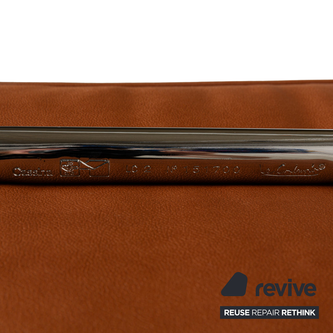 Cassina Le Corbusier LC 2 veganes Leder Sessel Braun Cognac Neubezug Chrom Bauhaus