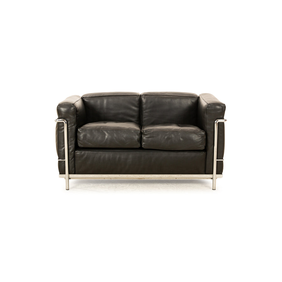 Cassina Le Corbusier LC 2 Two Seater Leather Sofa Black Vintage Bauhaus