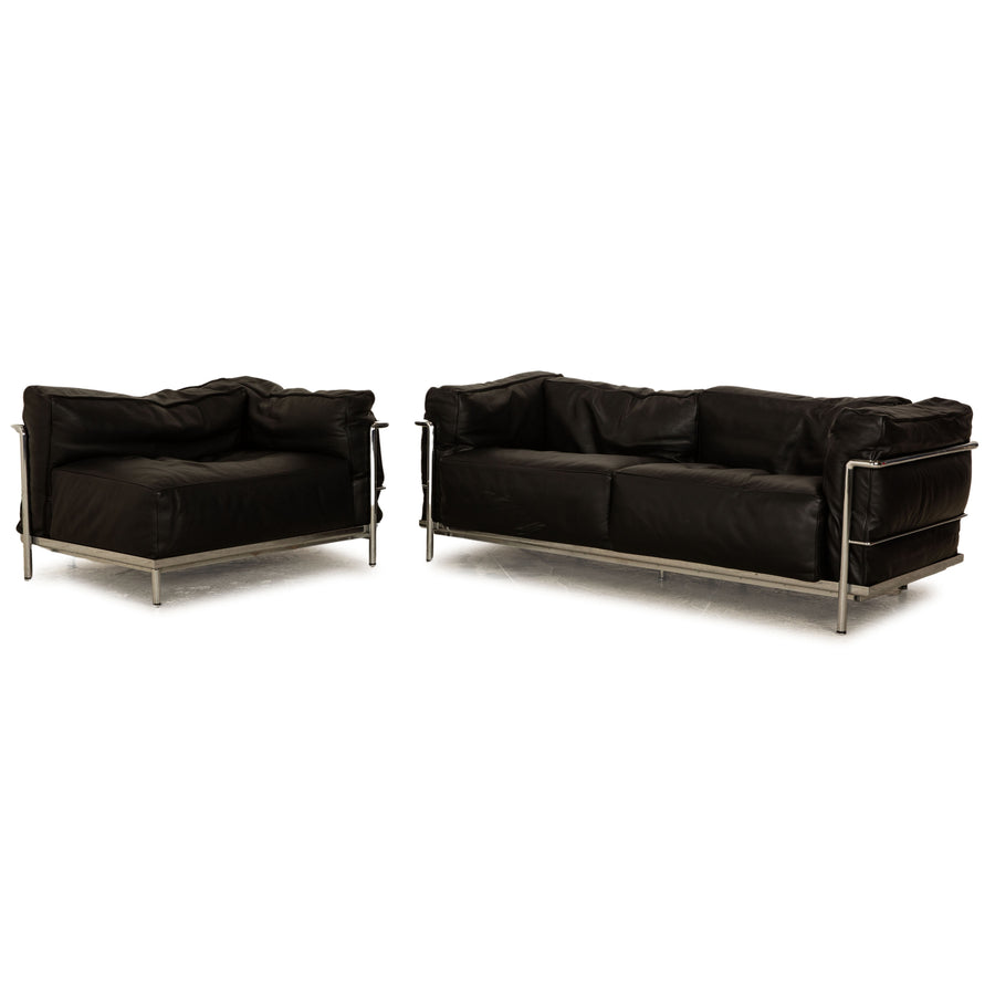 Cassina Le Corbusier LC 3 Leder Sofa Garnitur Schwarz Zweisitzer Sessel Bauhaus