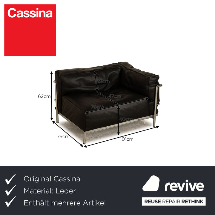 Cassina Le Corbusier LC 3 Leder Sofa Garnitur Schwarz Zweisitzer Sessel Bauhaus