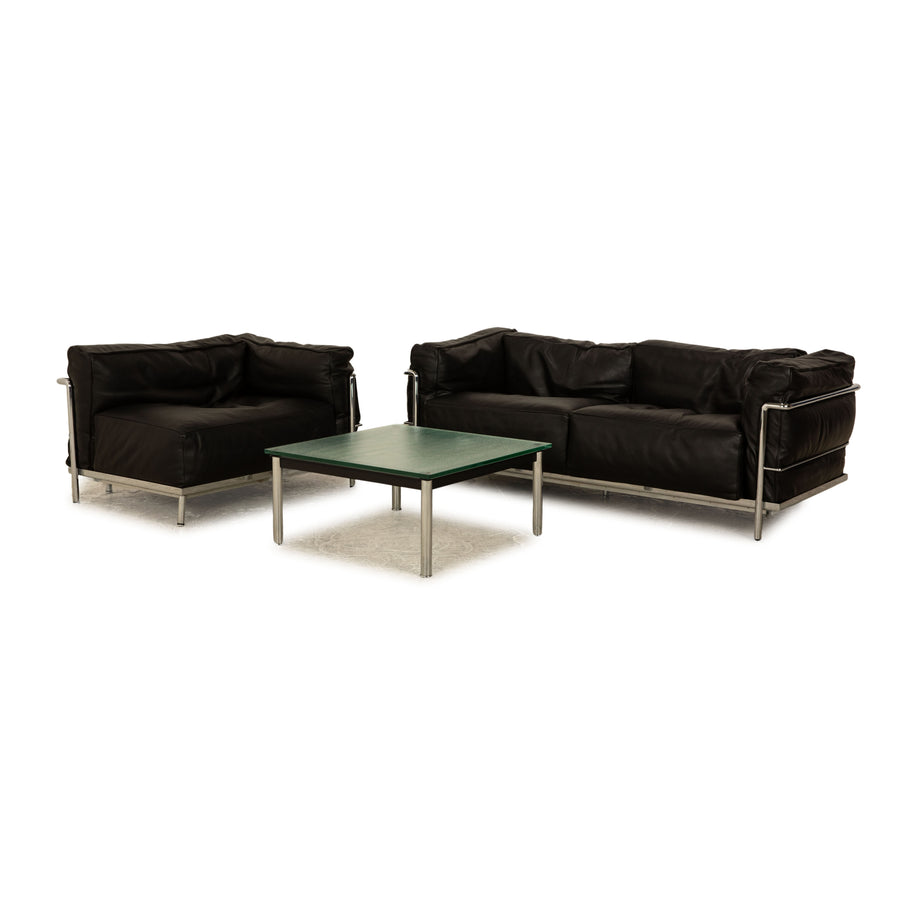 Cassina Le Corbusier LC 3 leather sofa set black two-seater armchair coffee table Bauhaus