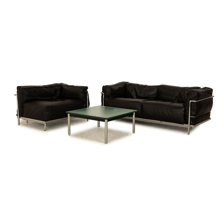 Cassina Le Corbusier LC 3 Leder Sofa Garnitur Schwarz Zweisitzer Sessel Couchtisch Bauhaus