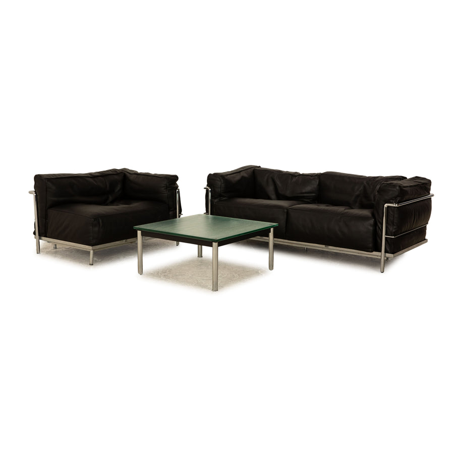 Cassina Le Corbusier LC 3 Leder Sofa Garnitur Schwarz Zweisitzer Sessel Couchtisch Bauhaus