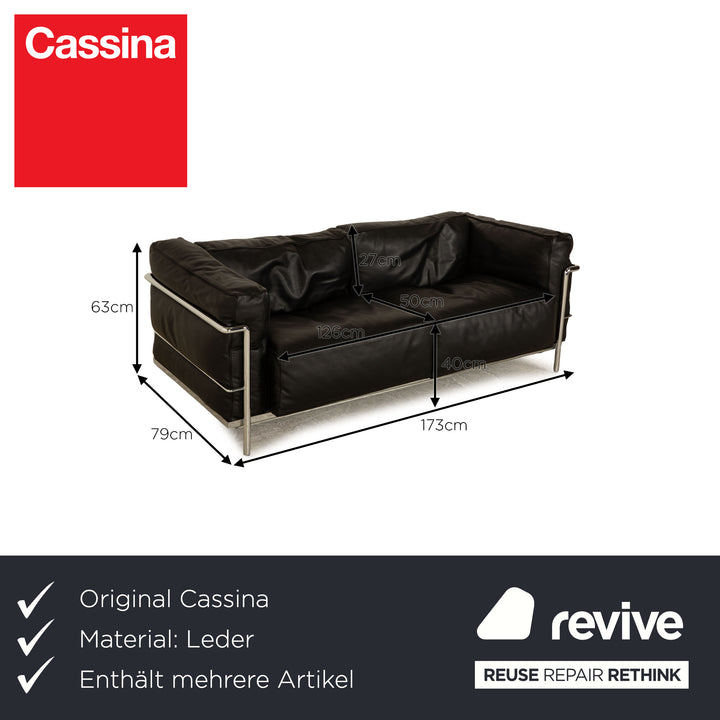 Cassina Le Corbusier LC 3 Leder Sofa Garnitur Schwarz Zweisitzer Sessel Couchtisch Bauhaus