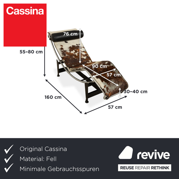 Cassina Le Corbusier LC 4 Chaise longue en fourrure Cuir de vache Marron Blanc Noir