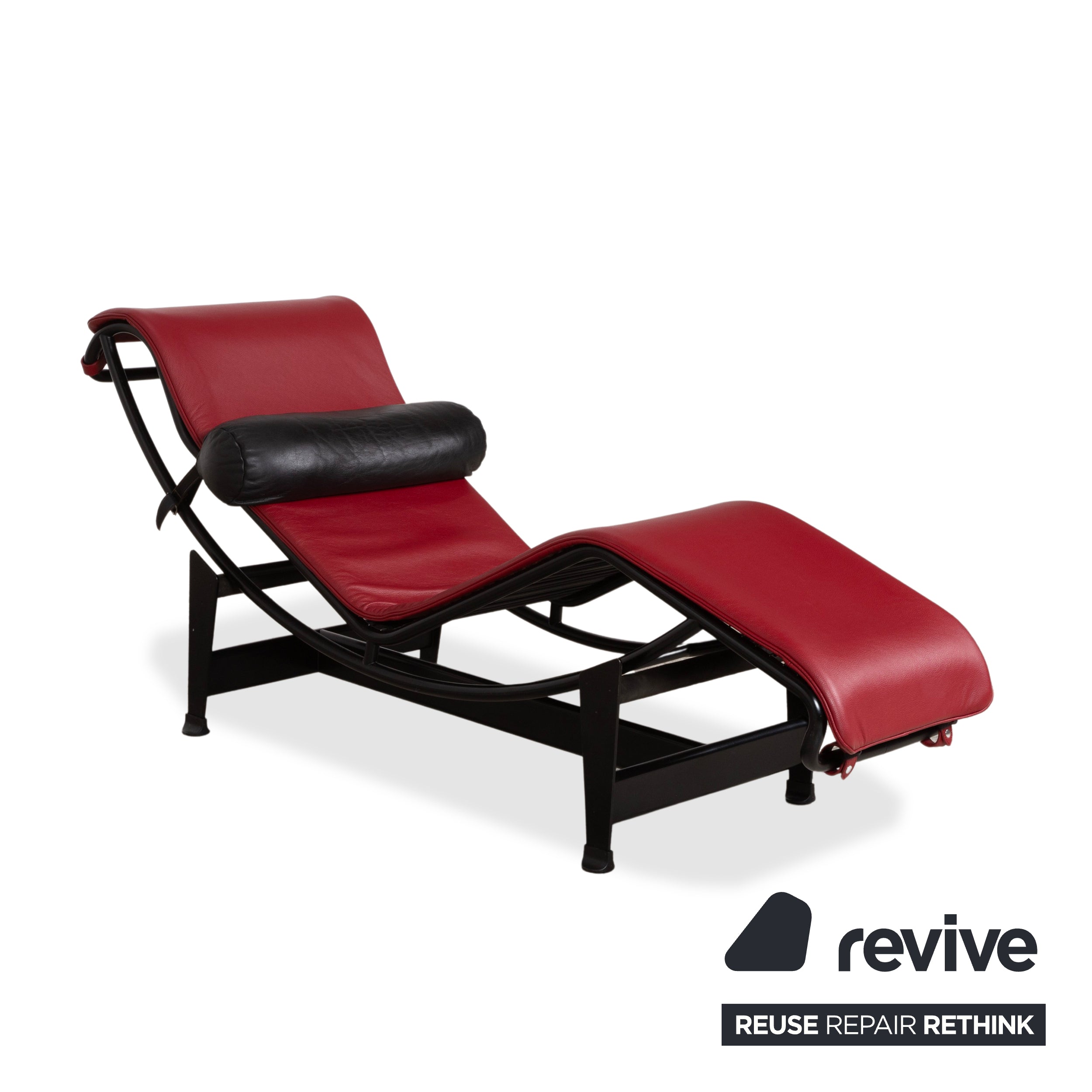 Cassina Le Corbusier LC 4 Leather Chaise Lounge Red Ruby Black Bauhaus Gliding Function
