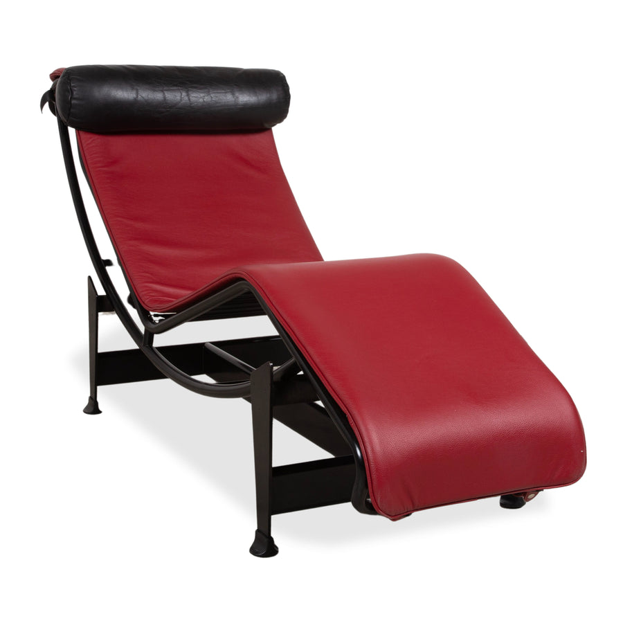 Cassina Le Corbusier LC 4 Leather Chaise Lounge Red Ruby Black Bauhaus Gliding Function