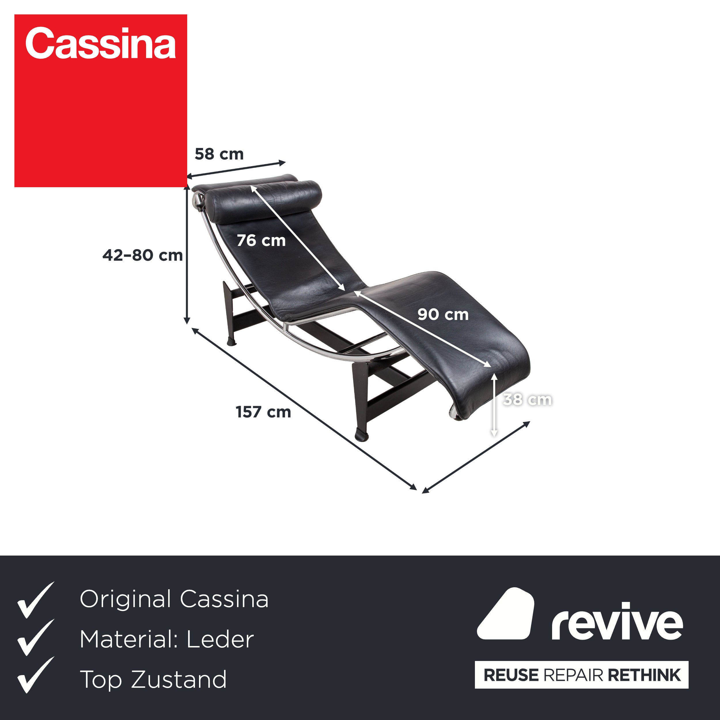 Cassina Le Corbusier LC 4 Leather Lounger Black Bauhaus