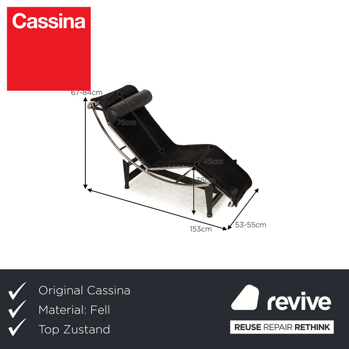 Cassina Le Corbusier LC4 Chaise Longue en Fourrure Noir Bauhaus