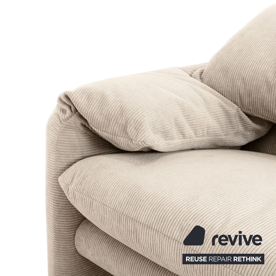 Cassina Maralunga Feincord Cord Zweisitzer Beige Creme Sofa Couch Neubezug manuelle Funktion