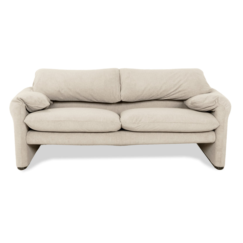 Cassina Maralunga fijn ribfluweel corduroy tweezitter beige crème bank sofa opnieuw bekleed handmatige functie
