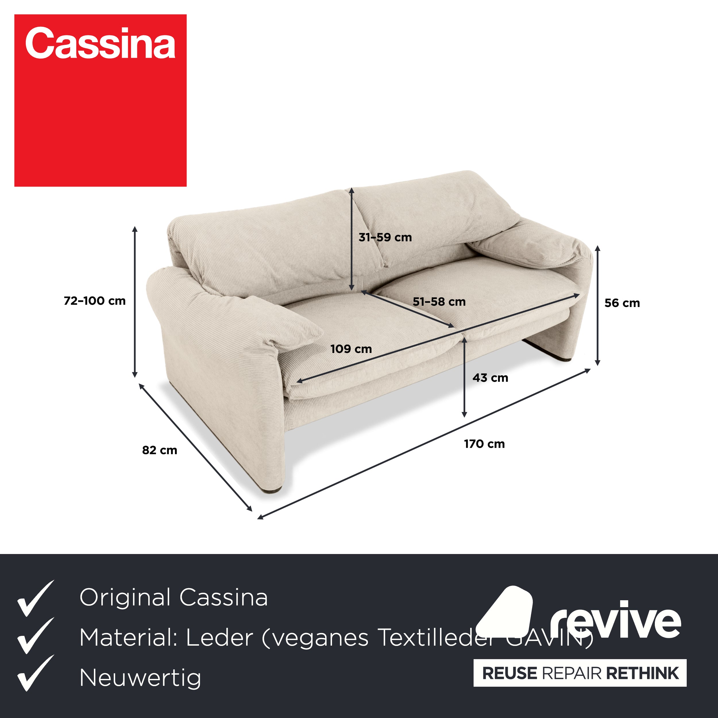 Cassina Maralunga fijn ribfluweel corduroy tweezitter beige crème bank sofa opnieuw bekleed handmatige functie