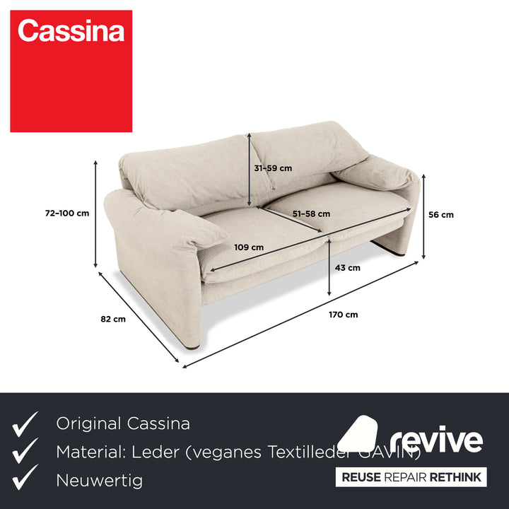 Cassina Maralunga Feincord Cord Zweisitzer Beige Creme Sofa Couch Neubezug manuelle Funktion