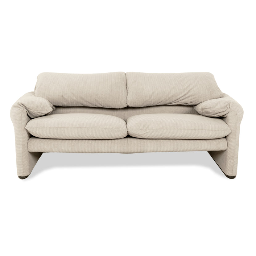 Cassina Maralunga Feincord Cord Zweisitzer Beige Creme Sofa Couch Neubezug manuelle Funktion