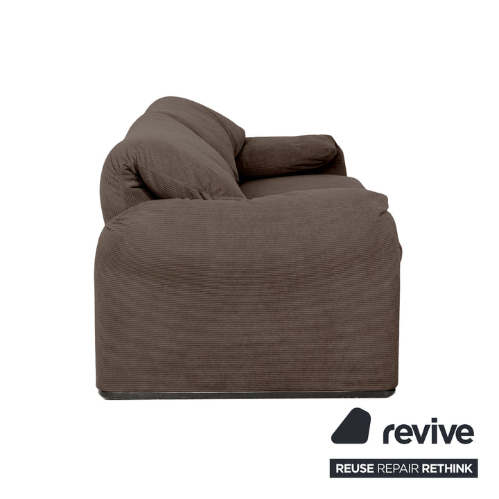 Cassina Maralunga Fine Corduroy Two-Seater Brown Gray Espresso Sofa Couch Reupholstered Manual Function