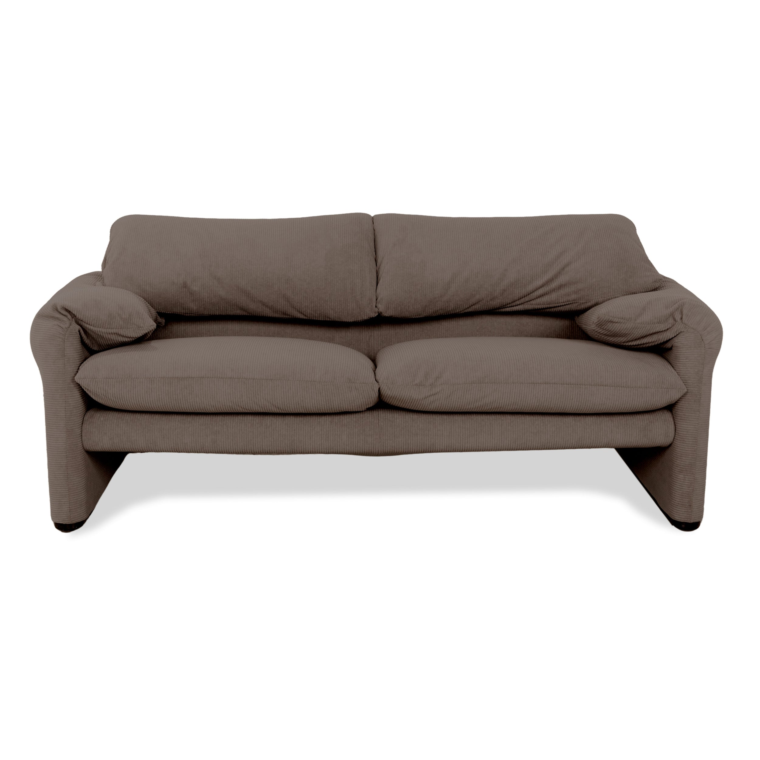 Cassina Maralunga Fine Corduroy Two-Seater Brown Gray Espresso Sofa Couch Reupholstered Manual Function